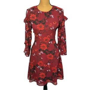 Lucky Brand Long Sleeve Dress Womens Size 2 Burgundy Whimsigoth Dark Romantic